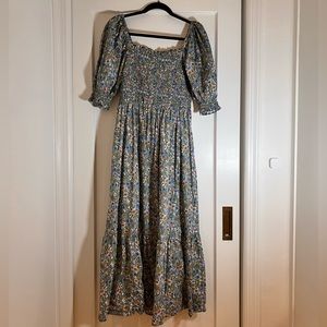 Mango smocked puff sleeve dress. XS